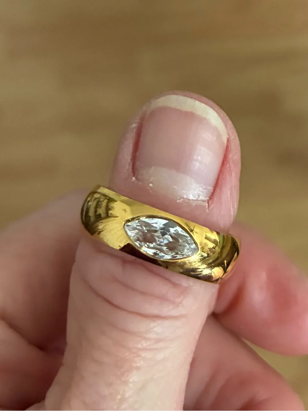 Gold-Plated Band Ring with Clear Marquise Crystal - Women's Jewelry